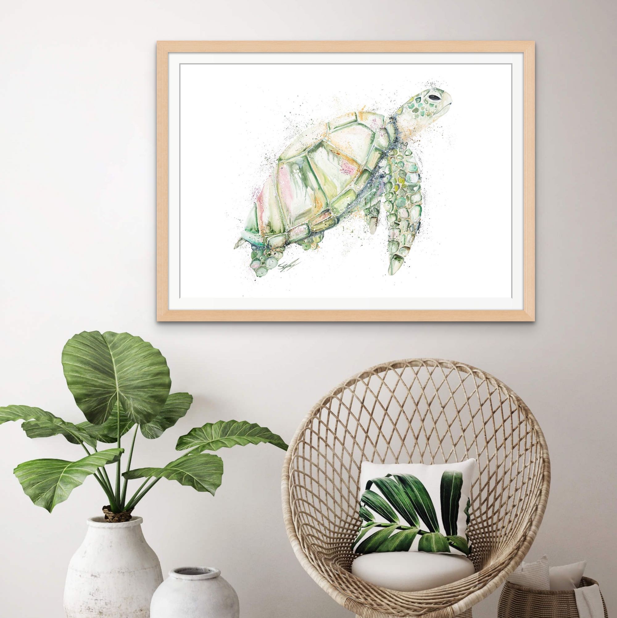 Drifting & Dreaming green sea turtle fine art framed print