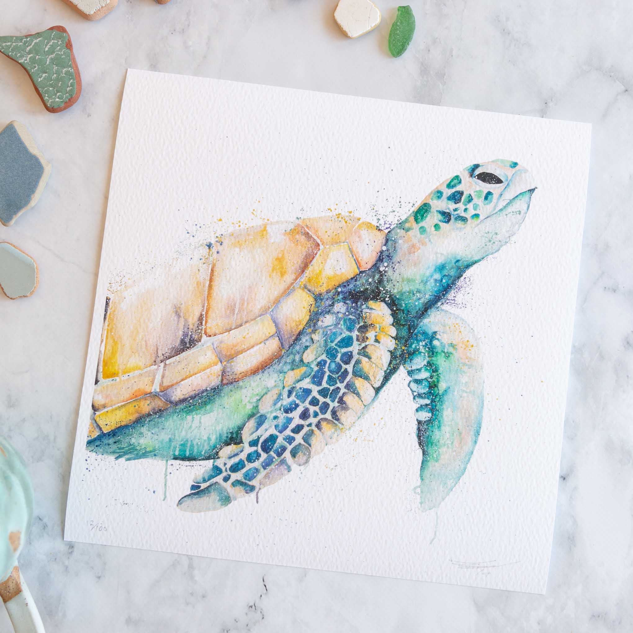 green turtle oil painting print