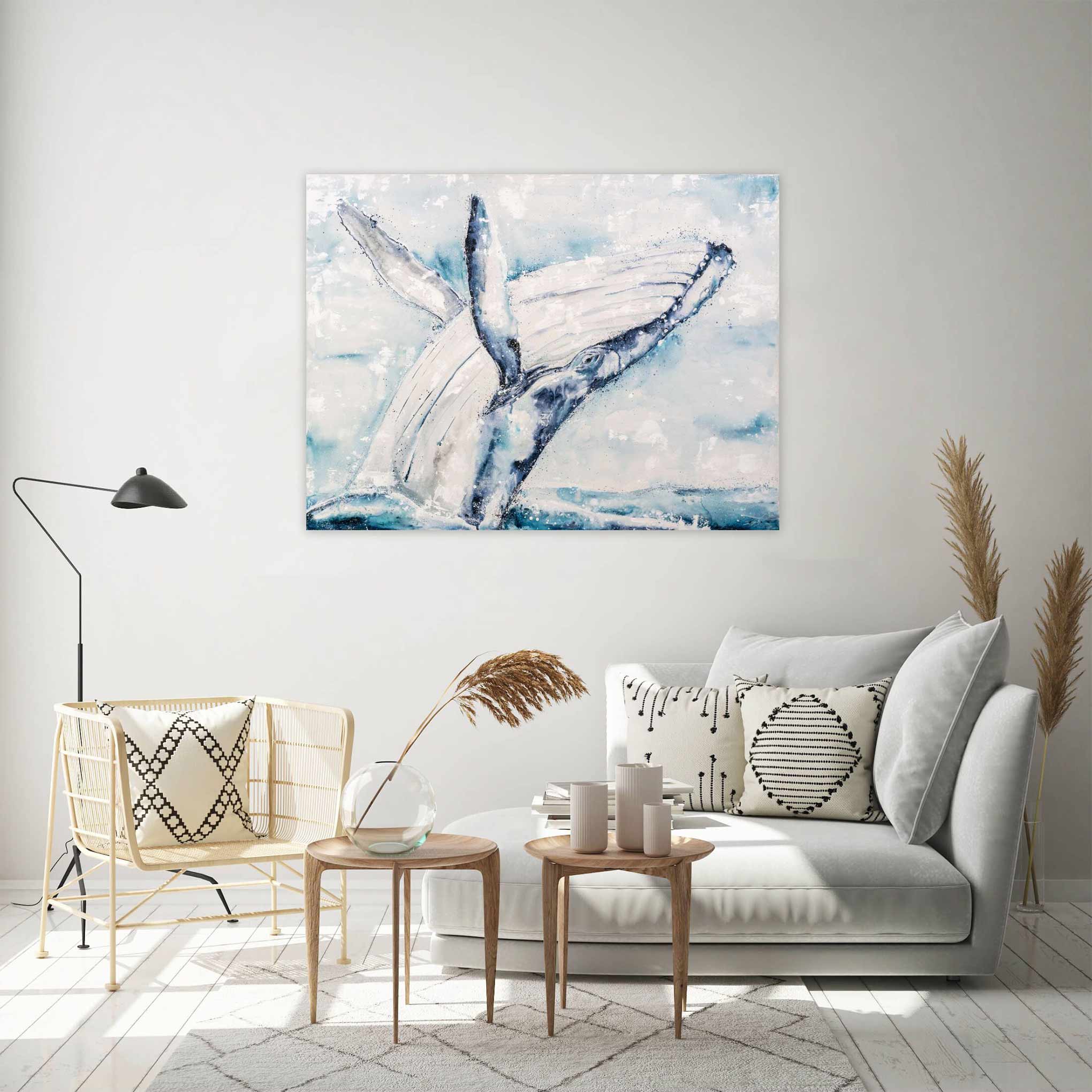 Whale canvas print on wall in home
