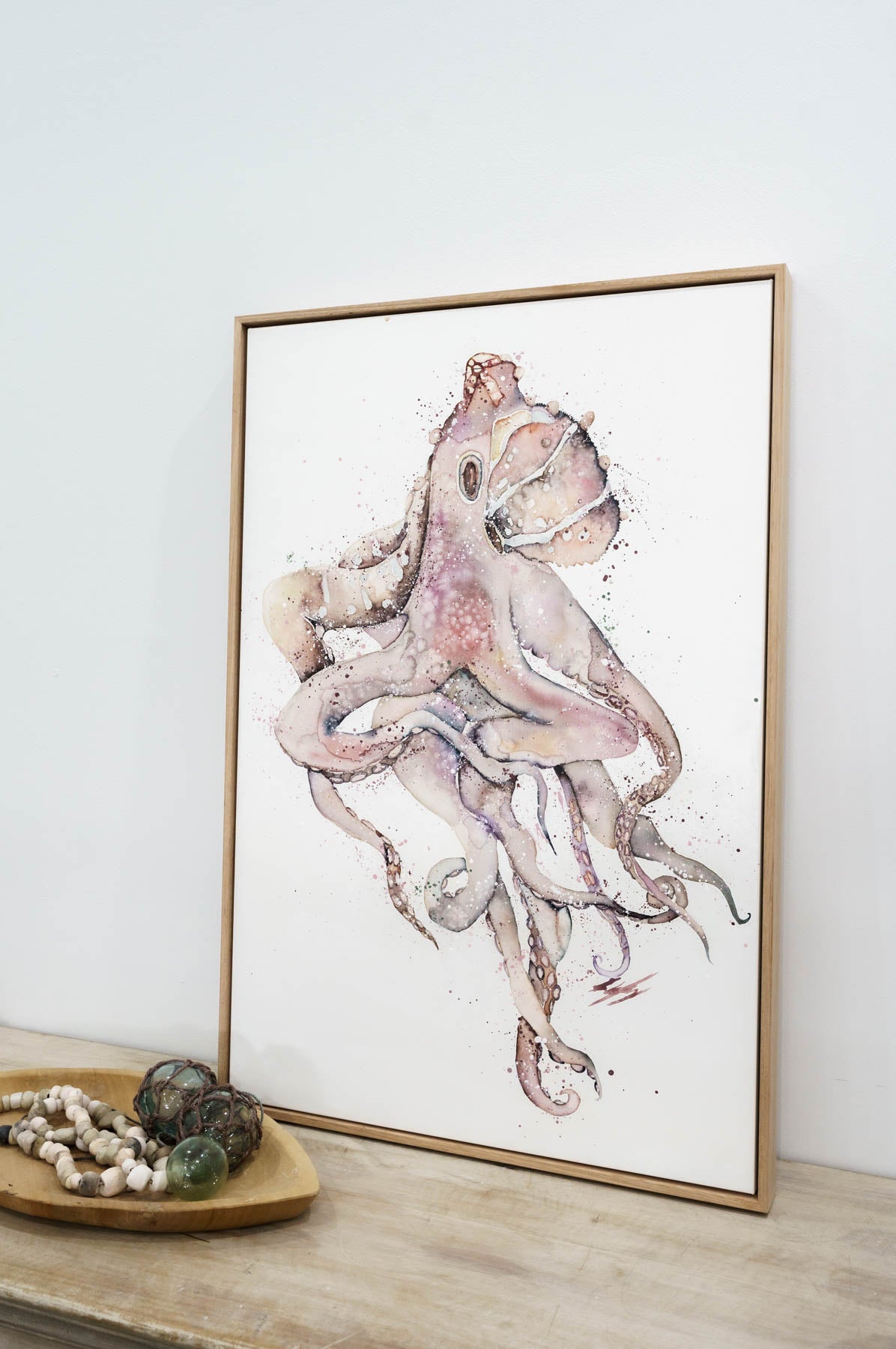 octopus original artwork canvas framed in oak