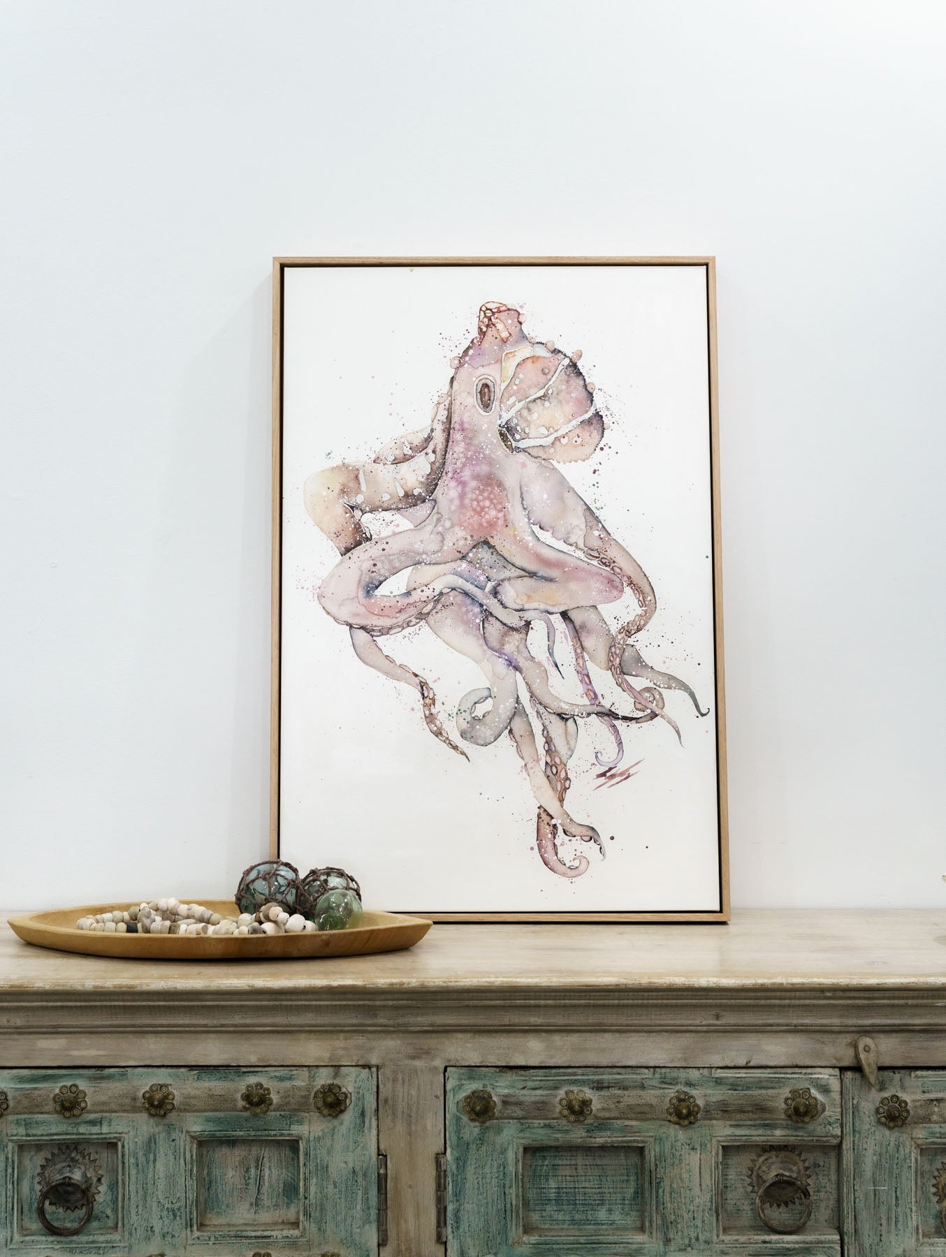 octopus original artwork canvas framed in oak
